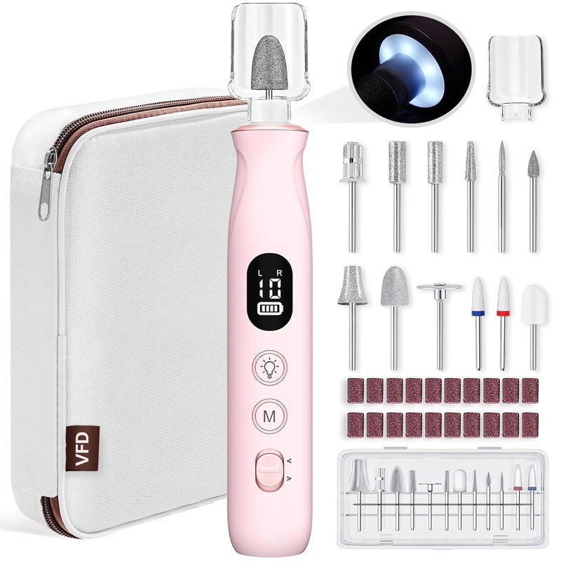 VFD Electric Nail Drill, Cordless 2000 mAh Rechargeable Portable Nail File 12 in 1 Kit for Thick Toenails, 10 Speeds Nail Dril Machine Professional Manicure Pedicure for Hand Natural Nails Care (Pink) - Image 1